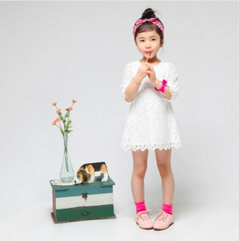 Lacey White Lace 3/4 Sleeves Dress 2T Lacey White Lace 3/4 Sleeves Dress 2T