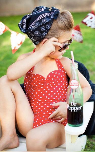 Red and white polka top dot swimsuit