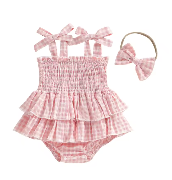 Leona Gingham Flutter Romper