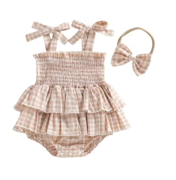 Leona Gingham Flutter Romper