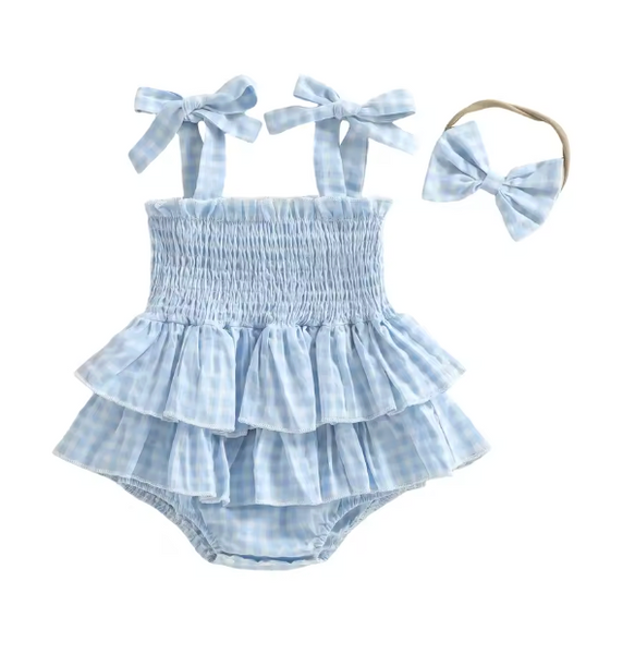 Leona Gingham Flutter Romper
