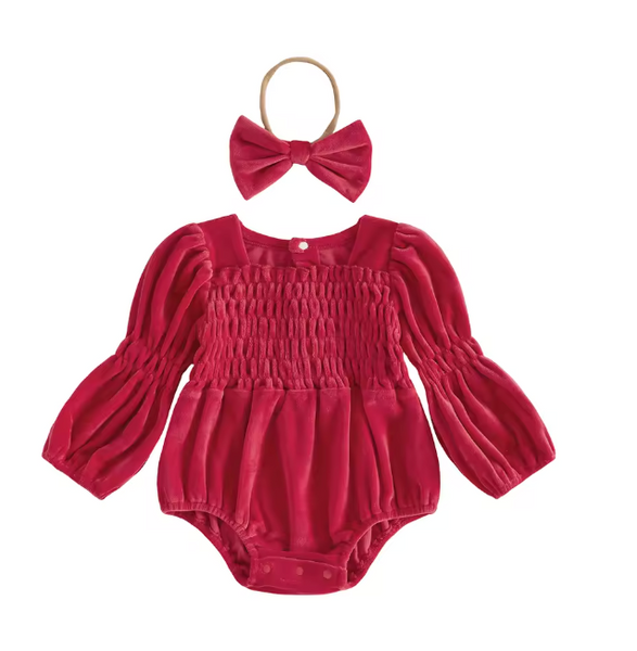 Cherie Velvet Long Sleeve Romper