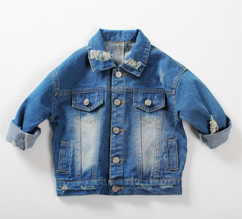 Destructed Oversized Blue Denim Jacket  Unisex Boys Girls Kids Toddler Children Infant Baby Clothes
