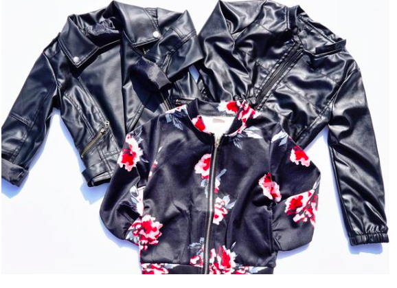 Floral Bomber Pu Moto Jacket Scuba Jacket for Boys Girls Kids Children Toddler Baby Infant Clothing