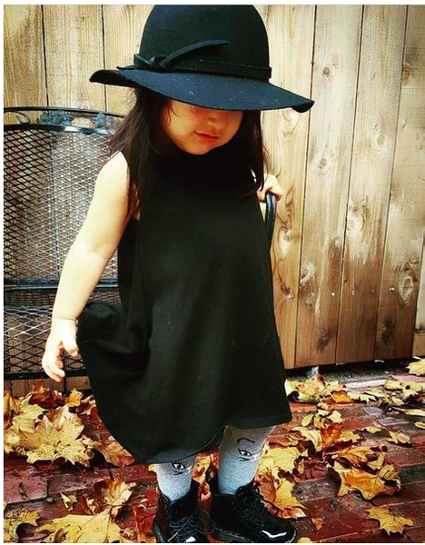 Black Sharkbite Summer Fall Dress with Big Hat and Sneakers for Children Baby Toddler Infant Kids