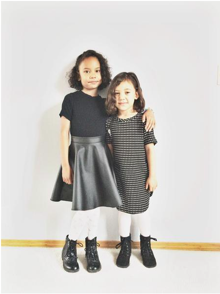 Black White Polka Dot Short Sleeve Tunic and PU Faux Skirt with Combat Boots for Girls Kids Toddler Children Infant Baby Unisex Clothes