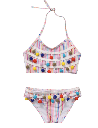 Coco Pastel Stripe Pom Pom Bikini