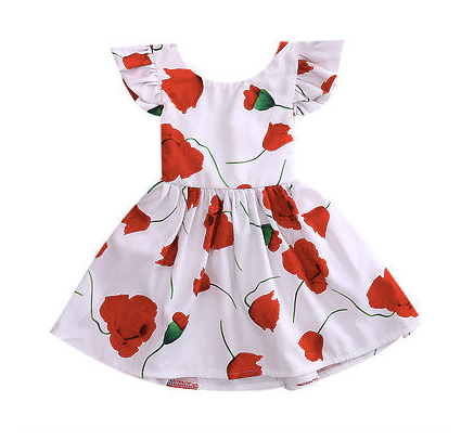 Madrid White & Red Floral Tie Back Dress