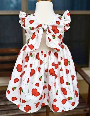Madrid White & Red Floral Tie Back Dress