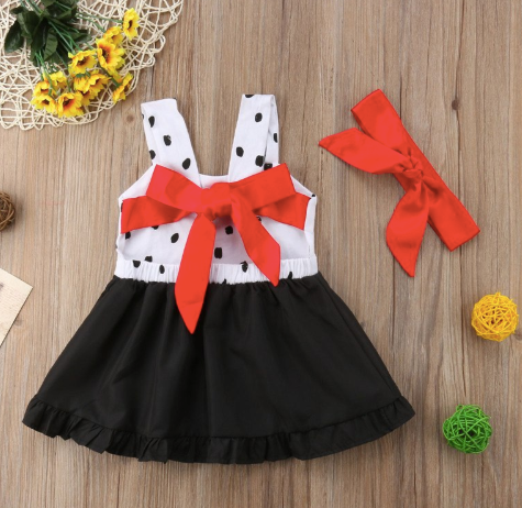 Spotty Dotty Black/White Red Halter Dress