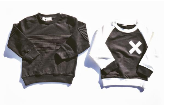 Black Pleated Solid Long Sleeve Pullover  Unisex Boys Girls Kids Toddler Children Infant Baby Clothes