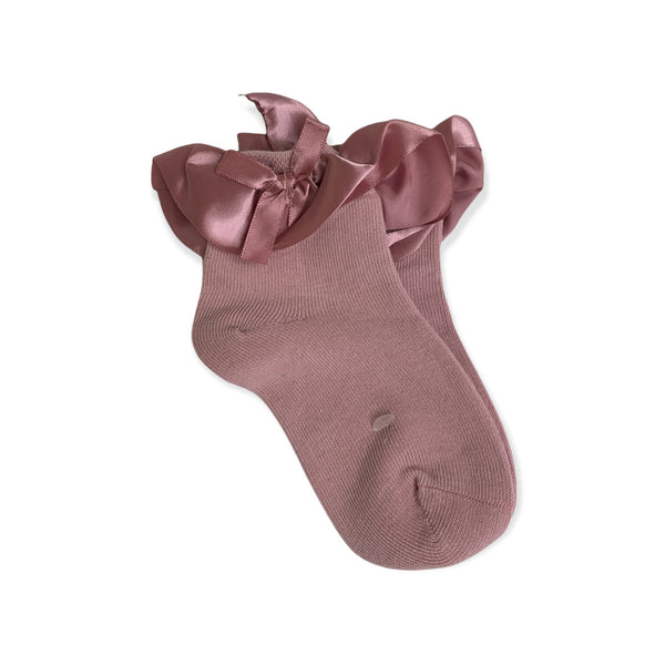 Solid Bow Ruffled Kid Socks