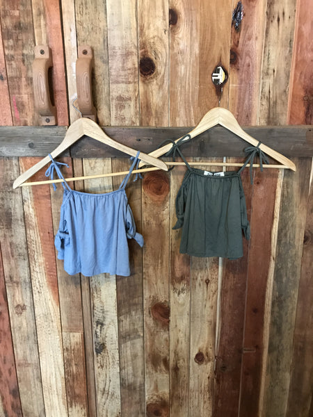 Light Blue  Cold Shoulder Top