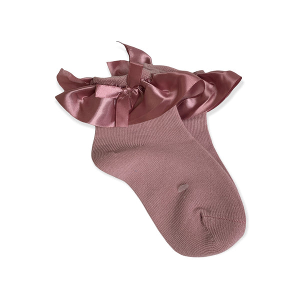 Solid Bow Ruffled Kid Socks